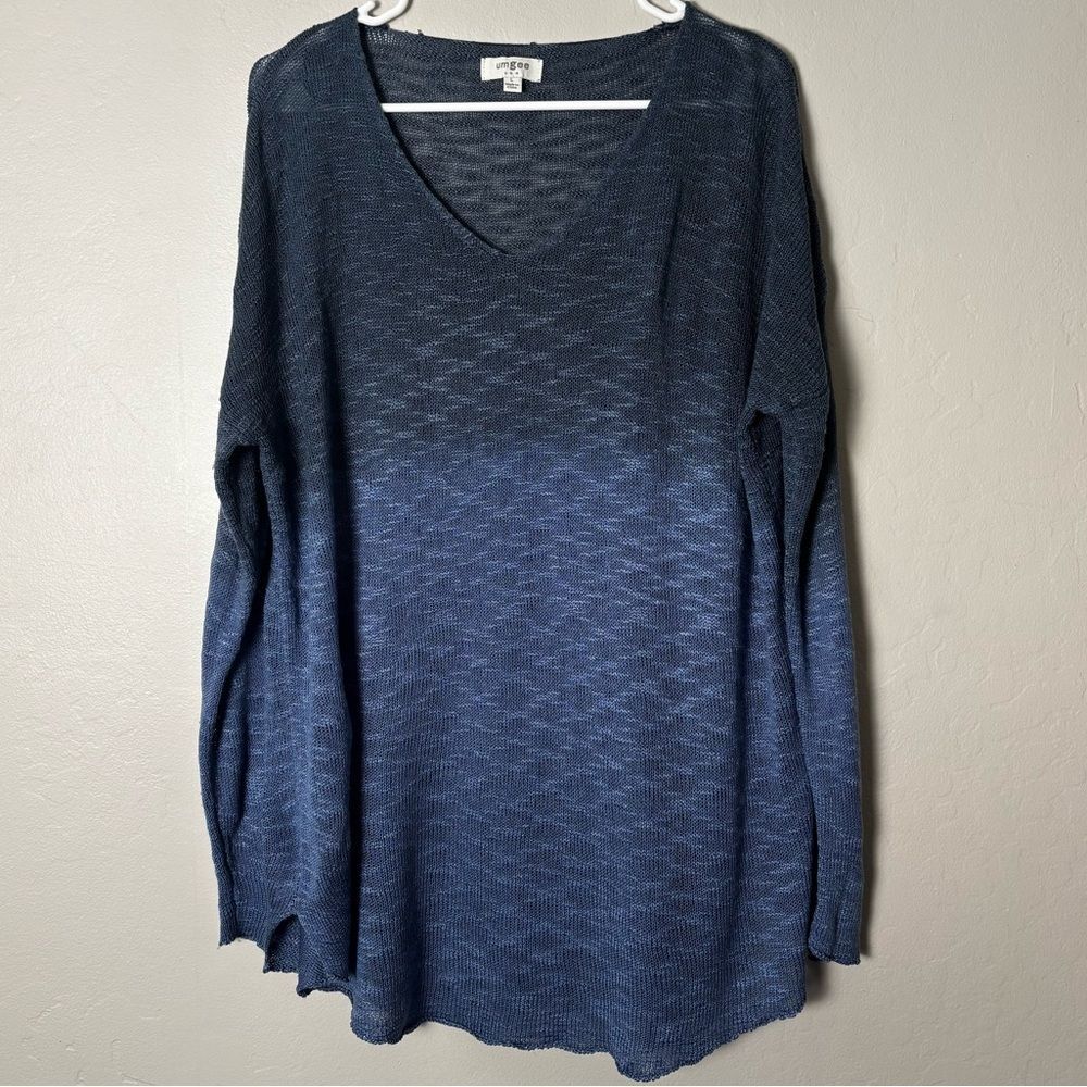 Umgee Ladies Lightweight Knit Vneck Ombre Sweater, Large
